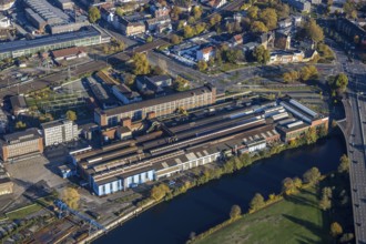 Aerial view, Friedrich Wilhelms-Hütte Stahlguss, river Ruhr, Altstadt II, Mülheim an der Ruhr, Ruhr