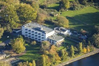 Aerial view, Haus Ruhrblick, river Ruhr, Menden and Ickten, Mülheim an der Ruhr, Ruhr area, North