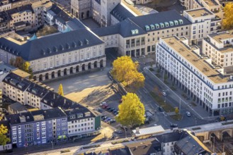 Aerial view, town hall market, town hall, cycle highway, Altstadt I, Mülheim an der Ruhr, Ruhr