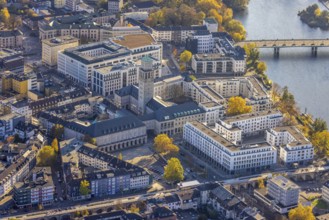 Aerial view, town hall market, town hall, cycle highway, Altstadt I, Mülheim an der Ruhr, Ruhr