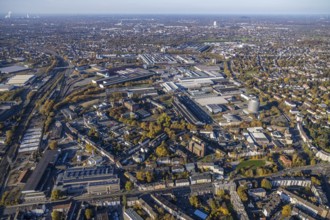 Aerial view, cath. Church Sankt Engelbert, Sankt Engelbertus-Stift, Siemens factory premises,