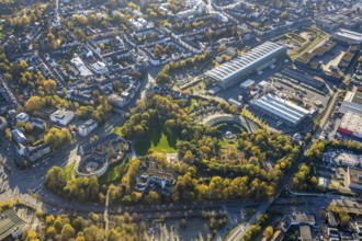 Aerial photography, Depot Ruhrbahn GmbH, Alte Dreherei, fire brigade, roundhouse, Park am Schloss