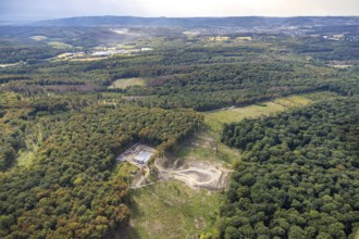 Aerial view, construction site new elevated tank Waldemei, Menden, Sauerland, Märkischer Kreis,