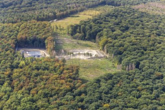 Aerial view, construction site of new elevated tank Waldemei, Menden, Sauerland, Märkischer Kreis,