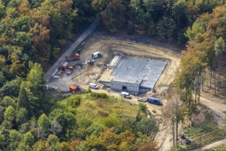 Aerial view, construction site of new elevated tank Waldemei, Menden, Sauerland, Märkischer Kreis,