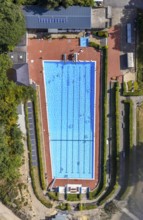 Aerial photo, outdoor pool, Bürgerbad Leitmecke, pandemic fear, distance rule, corona virus,