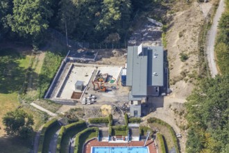 Aerial photo, outdoor pool, Bürgerbad Leitmecke, pandemic fear, distance rule, corona virus,