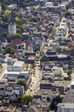 Aerial view, pedestrian zone, city centre, market place, old town hall, catholic church St.