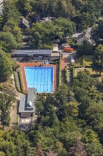 Aerial photo, outdoor pool, Bürgerbad Leitmecke, pandemic fear, distance rule, corona virus,