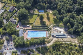 Aerial photo, outdoor pool, Bürgerbad Leitmecke, pandemic fear, distance rule, corona virus,