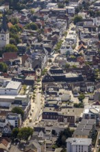 Aerial view, pedestrian zone, city centre, market place, old town hall, catholic church St.