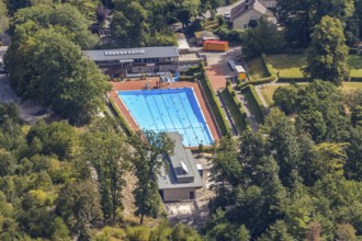 Aerial photo, outdoor pool, Bürgerbad Leitmecke, pandemic fear, distance rule, corona virus,
