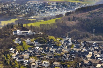 Aerial view, view of Eversberg, Eversberg Castle ruins, Eversberg Castle Hall, St