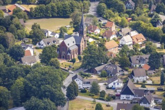 Aerial view, catholic church St. Antonius Einsiedler, Halinger Dorfstraße, Antoniuskirchplatz,