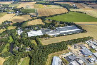 Aerial view, BEGA Gantenbrink-Leuchten company campus, Menden, Sauerland, Märkischer Kreis, North