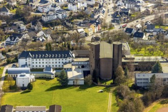 Aerial view, Königsmünster Abbey, abbey church, Meschede, Sauerland, North Rhine-Westphalia,