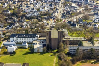 Aerial view, Königsmünster Abbey, abbey church, Meschede, Sauerland, North Rhine-Westphalia,