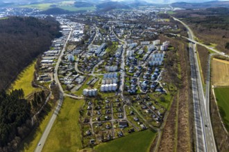 Aerial view, residential area local view garden city, Fachhochschule Südwestfalen, allotment garden