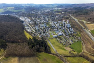 Aerial view, residential area local view garden city, Fachhochschule Südwestfalen, allotment garden