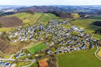 Aerial view, local view Grevenstein, sports field and tennis courts, Grevenstein, Meschede,
