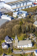 Aerial view, St. Antonius Einsiedler Church, company building Veltins Brewery, Grevenstein,