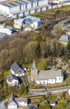 Aerial view, St. Antonius Einsiedler Church, company building Veltins Brewery, Grevenstein,