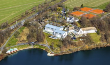 Aerial photo, Welcome Hotel Meschede Hennesee, Hennesee landing stage, Meschede, Sauerland, North