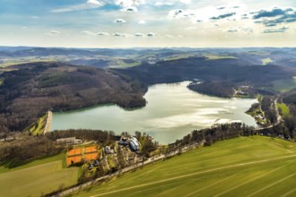 Aerial view, Hennetalsperre, Hennesee, Welcome Hotel Meschede Hennesee, Meschede, Sauerland, North