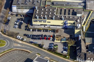 Aerial view, company building Martinrea Honsel, Meschede, Sauerland, North Rhine-Westphalia,