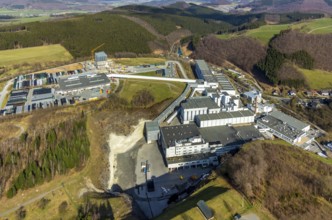 Aerial view, Brewery C.& A. VELTINS GmbH & Co. KG, new high-bay warehouse, Grevenstein, Meschede,