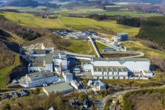 Aerial view, Brewery C.& A. VELTINS GmbH & Co. KG, new high-bay warehouse, Grevenstein, Meschede,