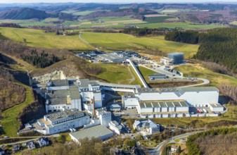 Aerial view, Brewery C.& A. VELTINS GmbH & Co. KG, new high-bay warehouse, Grevenstein, Meschede,
