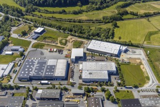 Aerial view, industrial park Enste Nord, Meschede, Sauerland, North Rhine-Westphalia, Germany,