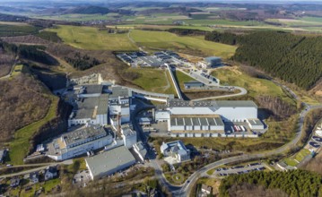 Aerial view, Brewery C.& A. VELTINS GmbH & Co. KG, new high-bay warehouse, Grevenstein, Meschede,