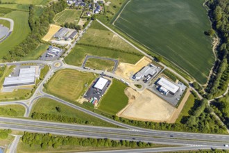Aerial view, industrial park Enste Nord, Meschede, Sauerland, North Rhine-Westphalia, Germany,