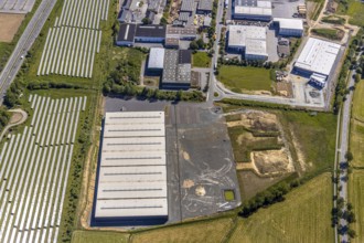 Aerial view, industrial estate Enste Nord, new building logistics centre Briloner Leuchten GmbH,