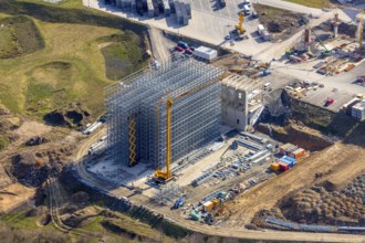 Aerial view, Brewery C.& A. VELTINS GmbH & Co. KG, new construction high-bay warehouse,