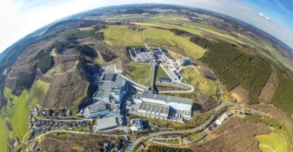 Aerial view, Brewery C.& A. VELTINS GmbH & Co. KG, new high-bay warehouse, super wide angle,