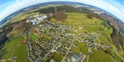 Aerial view, View of Grevenstein, Brewery C.& A. VELTINS GmbH & Co. KG, new high-bay warehouse,