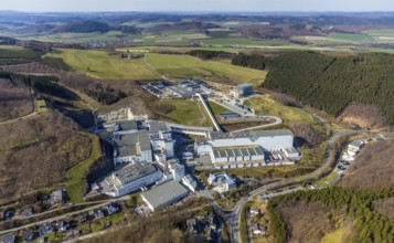 Aerial view, Brewery C.& A. VELTINS GmbH & Co. KG, new high-bay warehouse, Grevenstein, Meschede,