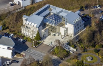 Aerial view, company building of the brewery C.& A. VELTINS GmbH & Co. KG, Grevenstein, Meschede,