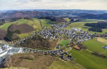 Aerial view, local view Grevenstein, brewery C.& A. VELTINS GmbH & Co. KG, Grevenstein, Meschede,