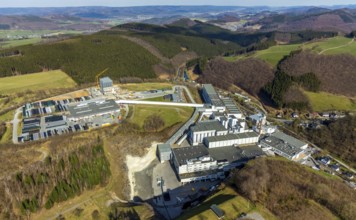 Aerial view, Brewery C.& A. VELTINS GmbH & Co. KG, new high-bay warehouse, Grevenstein, Meschede,