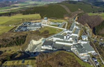 Aerial view, Brewery C.& A. VELTINS GmbH & Co. KG, new high-bay warehouse, Grevenstein, Meschede,