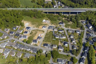 Aerial view, aerial view Meschede North, bridge of the motorway A46, construction site, Meschede,