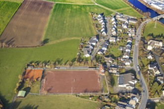 Aerial view, sports field Olpe, local view Olpe, Olpe, Meschede, Sauerland, North Rhine-Westphalia,