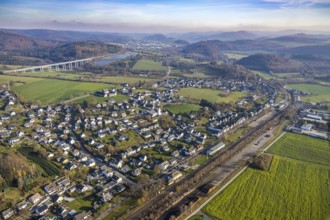 Aerial view, local view Wennemen, bridge motorway A46, Meschede, Sauerland, North Rhine-Westphalia,