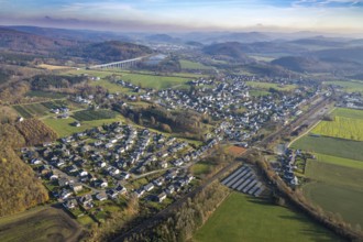 Aerial view, local view Wennemen, bridge motorway A46, Meschede, Sauerland, North Rhine-Westphalia,