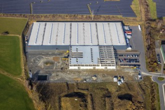 Aerial view, industrial estate Enste Nord, new construction logistics centre Briloner Leuchten,