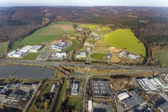 Aerial view, industrial estate Enste-Nord, Enste, Meschede, Sauerland, North Rhine-Westphalia,